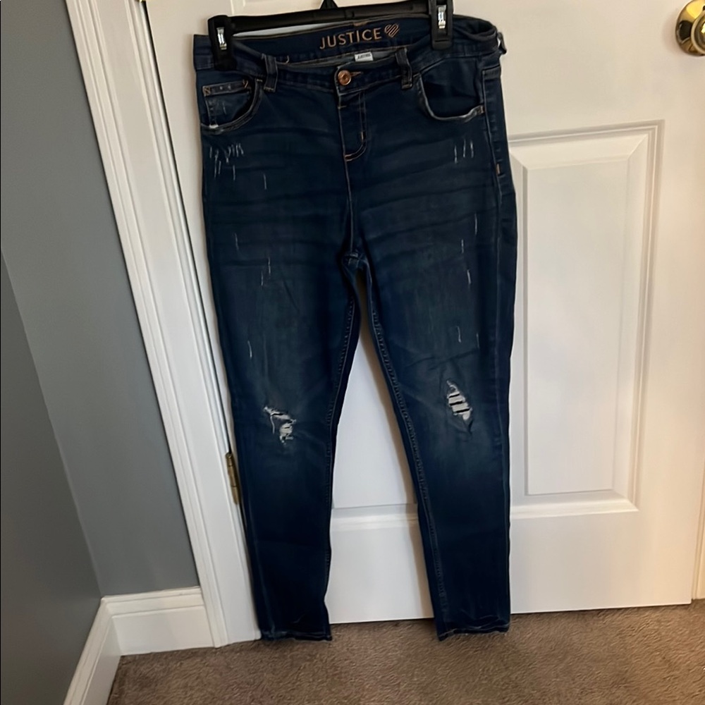Justice Blue Distressed Skinny Jeans